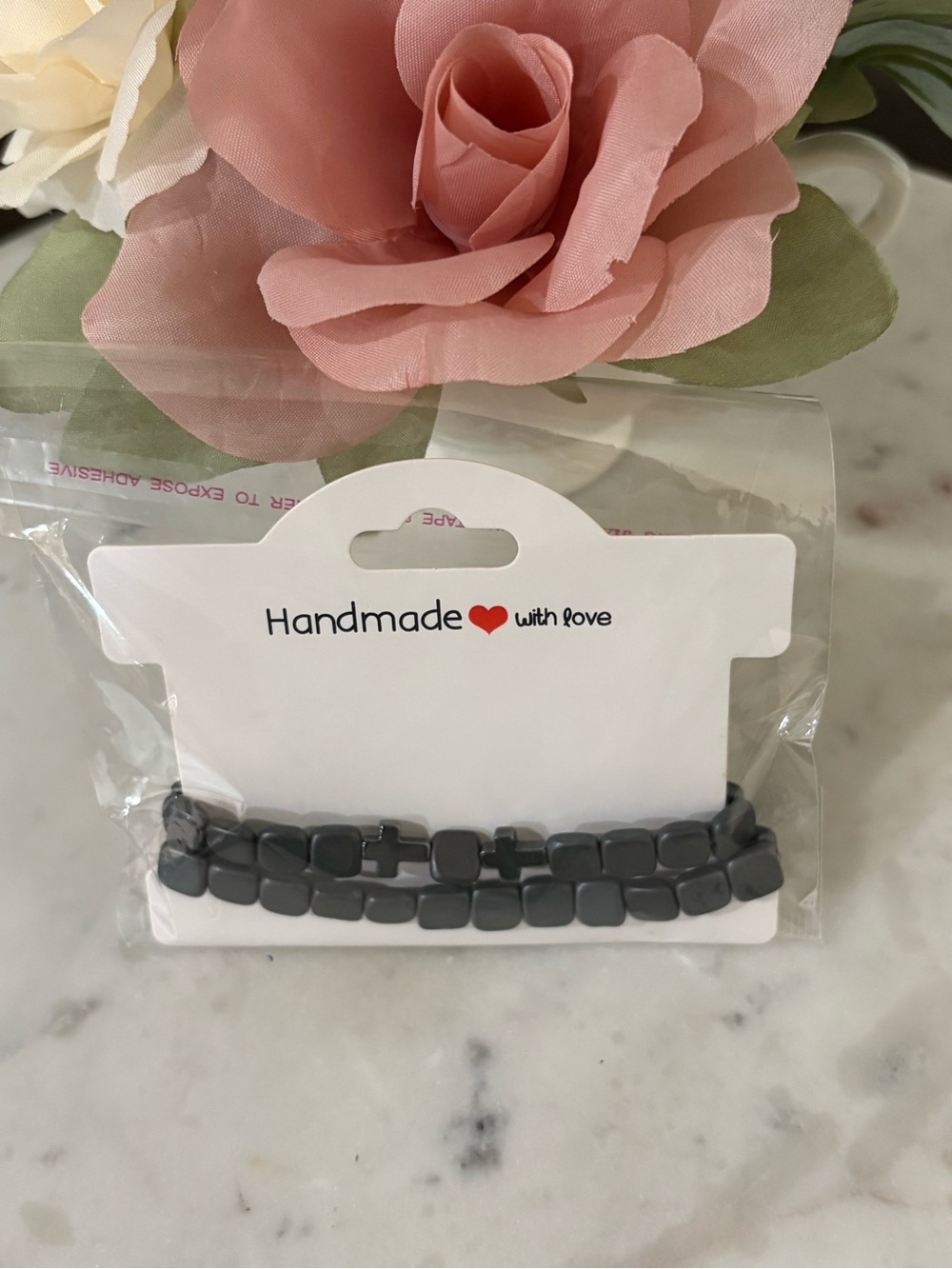 Handmade Hematite Matte Flat Gray Square Bead Stretch Bracelet Set
